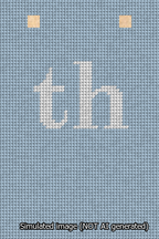A simulated image of the stitched needlepoint design: Banner 13m Squared th White on Light Blue. Not A.I. generated.