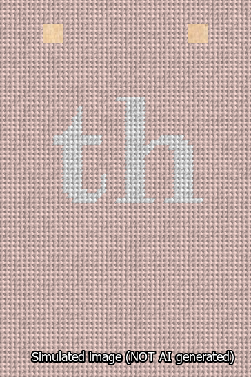 A simulated image of the stitched needlepoint design: Banner 13m Squared th White on Pink. Not A.I. generated.
