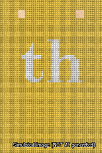 A simulated image of the stitched needlepoint design: Banner 13m Squared th White on Yellow. Not A.I. generated.