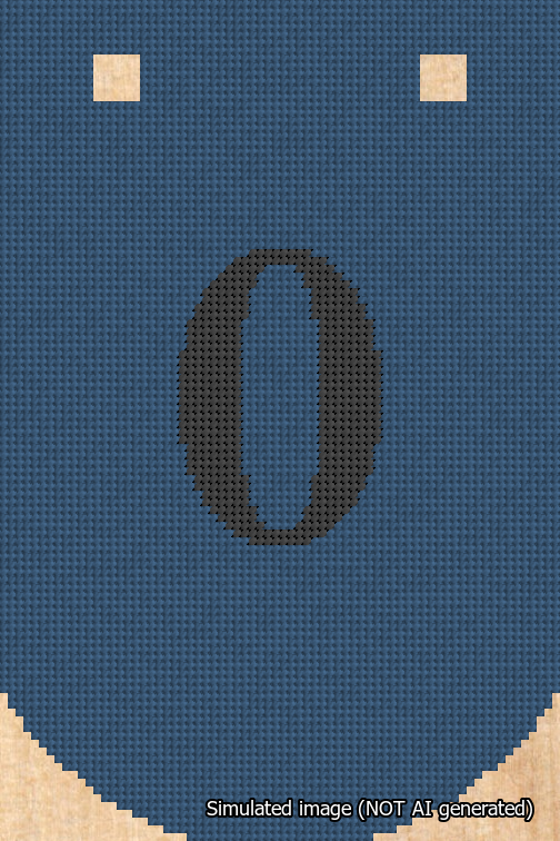 A simulated image of the stitched needlepoint design: Banner 18m Curved 0 Black on Blue. Not A.I. generated.