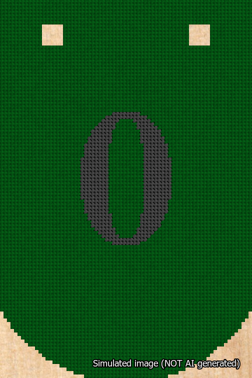 A simulated image of the stitched needlepoint design: Banner 18m Curved 0 Black on Green. Not A.I. generated.