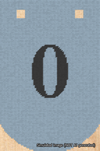 A simulated image of the stitched needlepoint design: Banner 18m Curved 0 Black on Light Blue. Not A.I. generated.