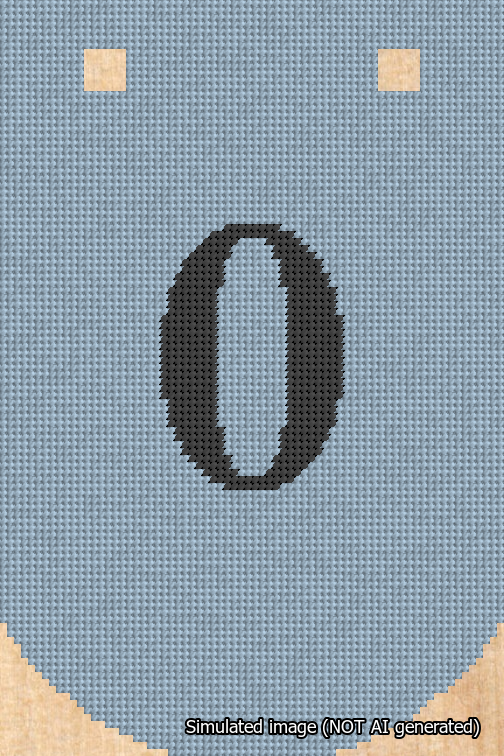 A simulated image of the stitched needlepoint design: Banner 18m Curved 0 Black on Light Blue. Not A.I. generated.