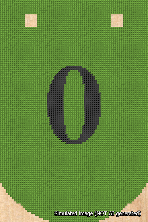 A simulated image of the stitched needlepoint design: Banner 18m Curved 0 Black on Light Green. Not A.I. generated.