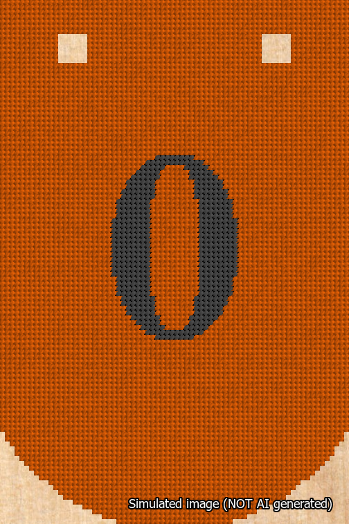 A simulated image of the stitched needlepoint design: Banner 18m Curved 0 Black on Orange. Not A.I. generated.
