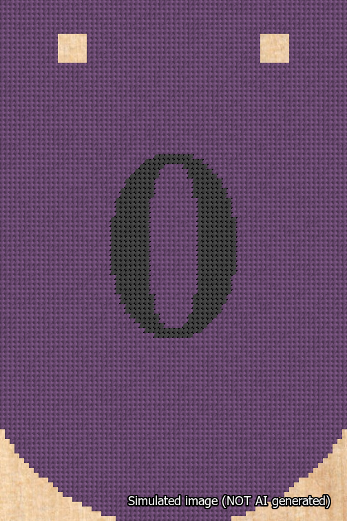 A simulated image of the stitched needlepoint design: Banner 18m Curved 0 Black on Purple. Not A.I. generated.