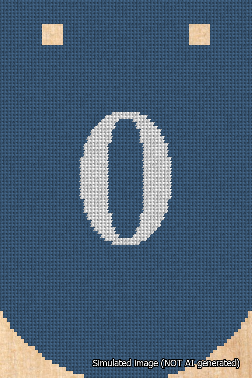 A simulated image of the stitched needlepoint design: Banner 18m Curved 0 White on Blue. Not A.I. generated.