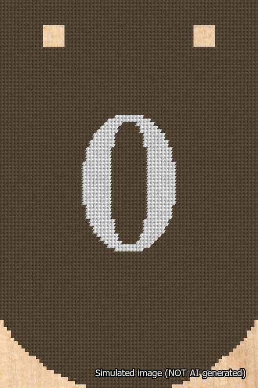 A simulated image of the stitched needlepoint design: Banner 18m Curved 0 White on Brown. Not A.I. generated.