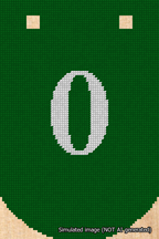 A simulated image of the stitched needlepoint design: Banner 18m Curved 0 White on Green. Not A.I. generated.