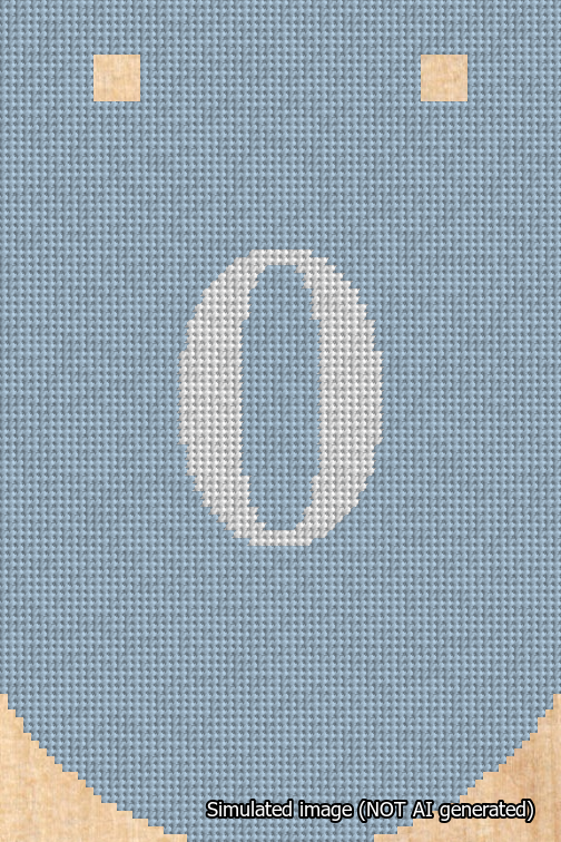 A simulated image of the stitched needlepoint design: Banner 18m Curved 0 White on Light Blue. Not A.I. generated.