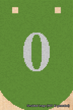 A simulated image of the stitched needlepoint design: Banner 18m Curved 0 White on Light Green. Not A.I. generated.