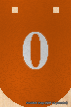 A simulated image of the stitched needlepoint design: Banner 18m Curved 0 White on Orange. Not A.I. generated.