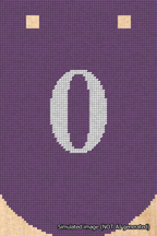 A simulated image of the stitched needlepoint design: Banner 18m Curved 0 White on Purple. Not A.I. generated.