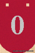 A simulated image of the stitched needlepoint design: Banner 18m Curved 0 White on Red. Not A.I. generated.