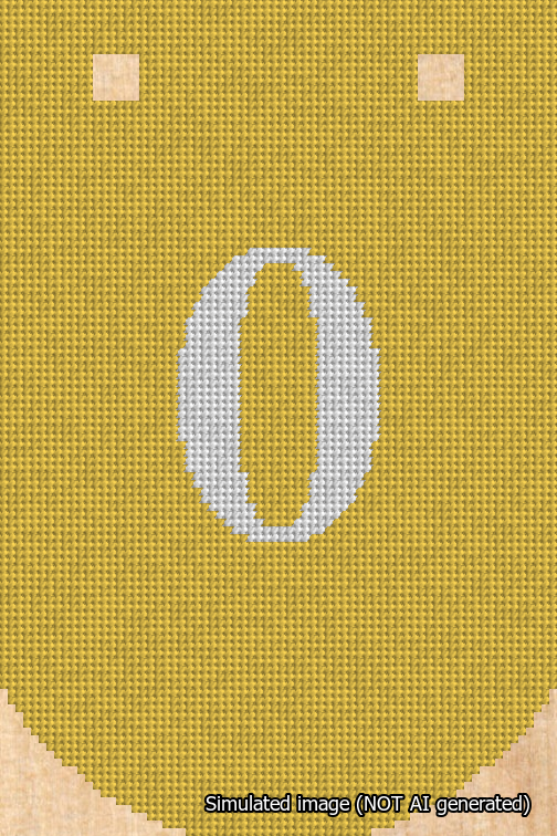 A simulated image of the stitched needlepoint design: Banner 18m Curved 0 White on Yellow. Not A.I. generated.