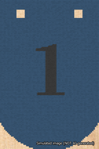 A simulated image of the stitched needlepoint design: Banner 18m Curved 1 Black on Blue. Not A.I. generated.