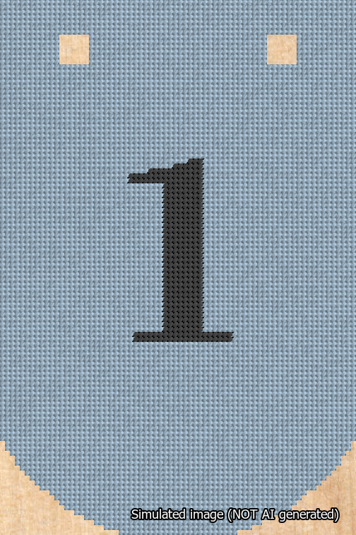 A simulated image of the stitched needlepoint design: Banner 18m Curved 1 Black on Light Blue. Not A.I. generated.