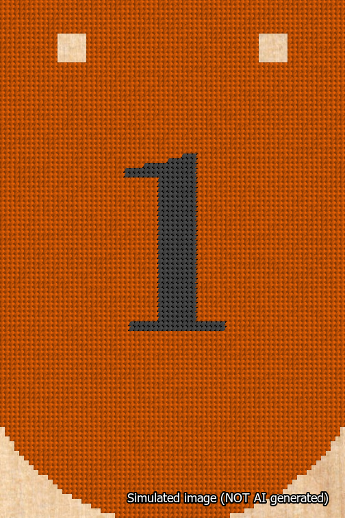 A simulated image of the stitched needlepoint design: Banner 18m Curved 1 Black on Orange. Not A.I. generated.