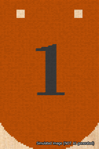 A simulated image of the stitched needlepoint design: Banner 18m Curved 1 Black on Orange. Not A.I. generated.