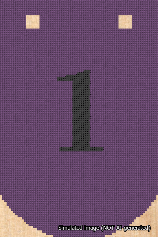 A simulated image of the stitched needlepoint design: Banner 18m Curved 1 Black on Purple. Not A.I. generated.