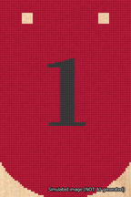 A simulated image of the stitched needlepoint design: Banner 18m Curved 1 Black on Red. Not A.I. generated.