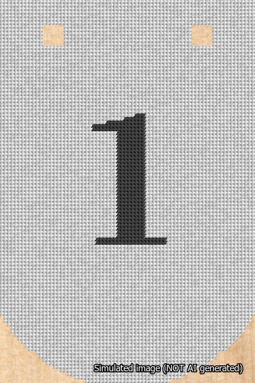 A simulated image of the stitched needlepoint design: Banner 18m Curved 1 Black on White. Not A.I. generated.
