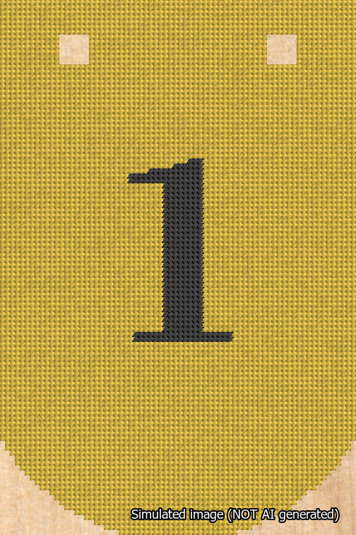 A simulated image of the stitched needlepoint design: Banner 18m Curved 1 Black on Yellow. Not A.I. generated.