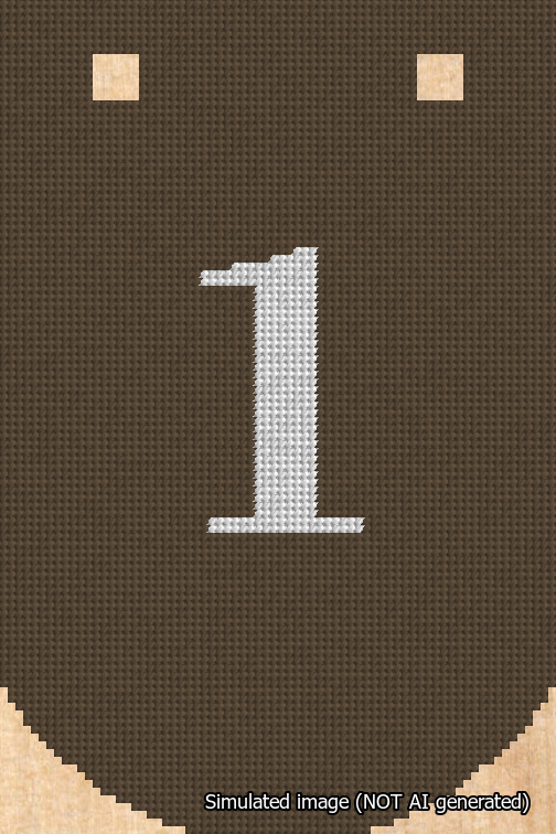 A simulated image of the stitched needlepoint design: Banner 18m Curved 1 White on Brown. Not A.I. generated.