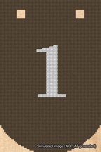 A simulated image of the stitched needlepoint design: Banner 18m Curved 1 White on Brown. Not A.I. generated.
