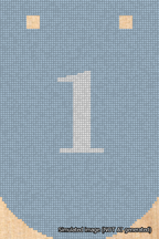 A simulated image of the stitched needlepoint design: Banner 18m Curved 1 White on Light Blue. Not A.I. generated.