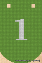 A simulated image of the stitched needlepoint design: Banner 18m Curved 1 White on Light Green. Not A.I. generated.