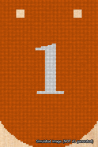 A simulated image of the stitched needlepoint design: Banner 18m Curved 1 White on Orange. Not A.I. generated.