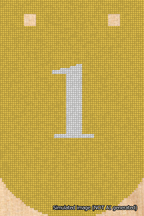 A simulated image of the stitched needlepoint design: Banner 18m Curved 1 White on Yellow. Not A.I. generated.