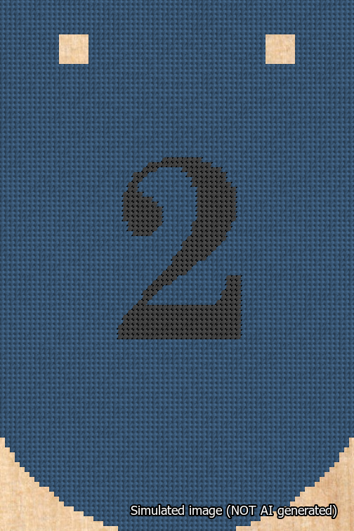 A simulated image of the stitched needlepoint design: Banner 18m Curved 2 Black on Blue. Not A.I. generated.