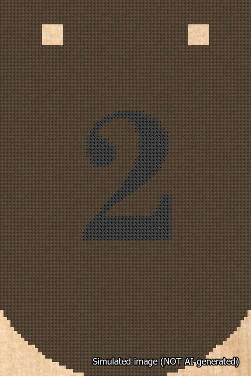 A simulated image of the stitched needlepoint design: Banner 18m Curved 2 Black on Brown. Not A.I. generated.
