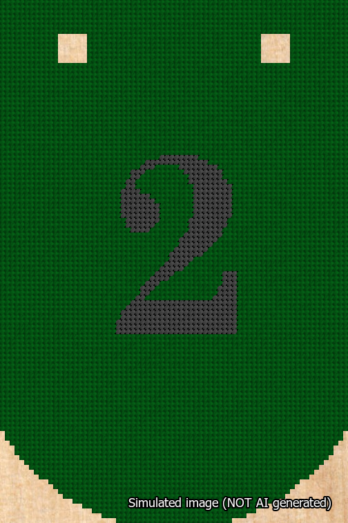 A simulated image of the stitched needlepoint design: Banner 18m Curved 2 Black on Green. Not A.I. generated.