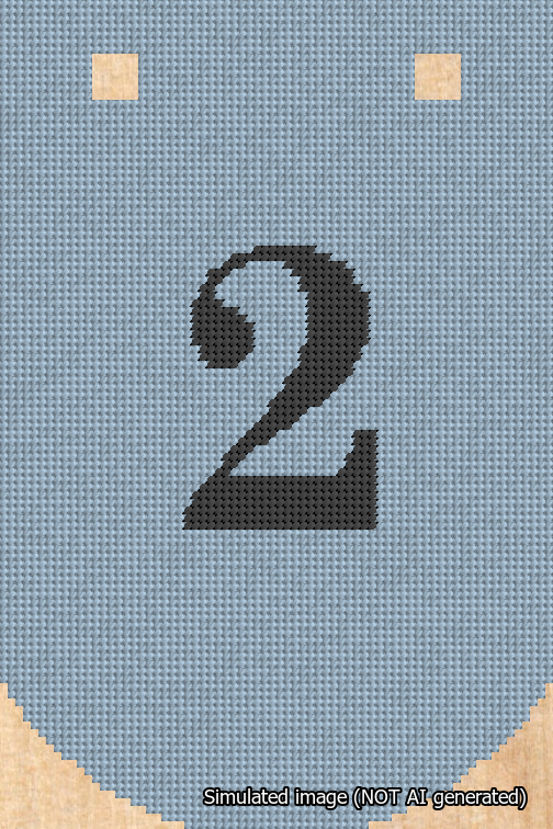 A simulated image of the stitched needlepoint design: Banner 18m Curved 2 Black on Light Blue. Not A.I. generated.