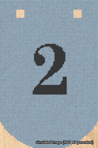 A simulated image of the stitched needlepoint design: Banner 18m Curved 2 Black on Light Blue. Not A.I. generated.