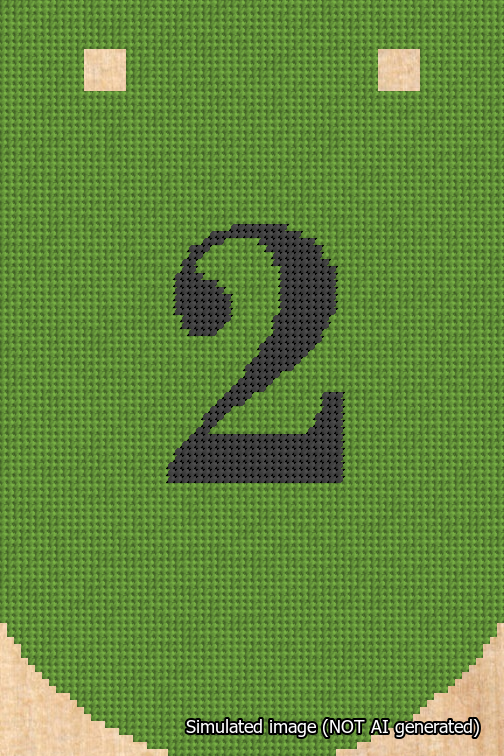 A simulated image of the stitched needlepoint design: Banner 18m Curved 2 Black on Light Green. Not A.I. generated.