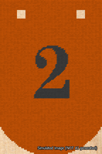 A simulated image of the stitched needlepoint design: Banner 18m Curved 2 Black on Orange. Not A.I. generated.