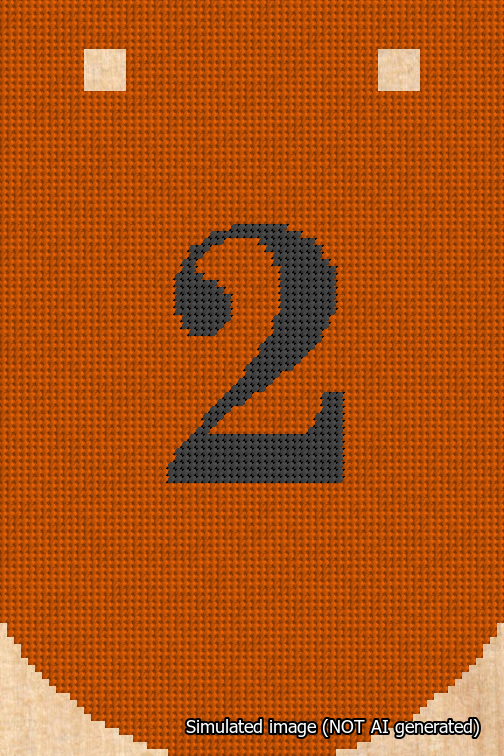 A simulated image of the stitched needlepoint design: Banner 18m Curved 2 Black on Orange. Not A.I. generated.