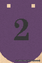 A simulated image of the stitched needlepoint design: Banner 18m Curved 2 Black on Purple. Not A.I. generated.
