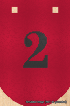 A simulated image of the stitched needlepoint design: Banner 18m Curved 2 Black on Red. Not A.I. generated.