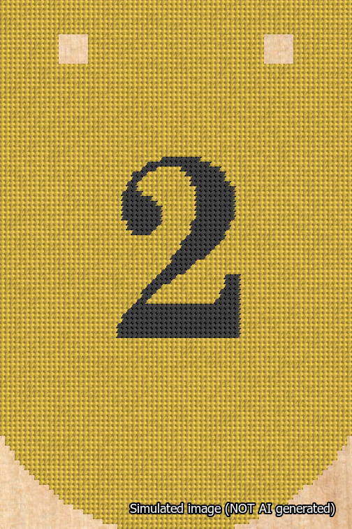 A simulated image of the stitched needlepoint design: Banner 18m Curved 2 Black on Yellow. Not A.I. generated.