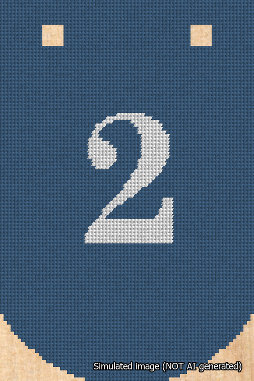 A simulated image of the stitched needlepoint design: Banner 18m Curved 2 White on Blue. Not A.I. generated.