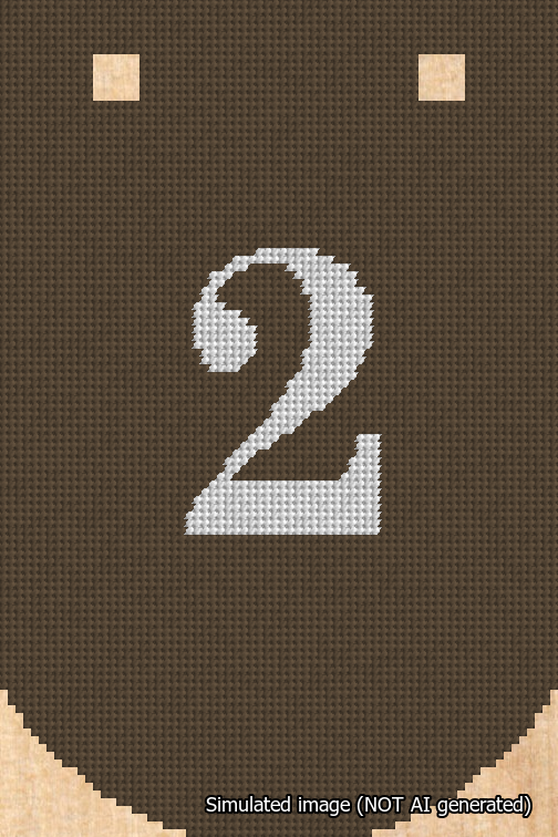 A simulated image of the stitched needlepoint design: Banner 18m Curved 2 White on Brown. Not A.I. generated.