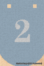 A simulated image of the stitched needlepoint design: Banner 18m Curved 2 White on Light Blue. Not A.I. generated.
