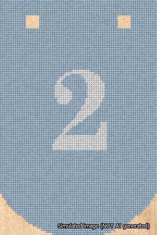 A simulated image of the stitched needlepoint design: Banner 18m Curved 2 White on Light Blue. Not A.I. generated.