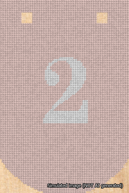 A simulated image of the stitched needlepoint design: Banner 18m Curved 2 White on Pink. Not A.I. generated.