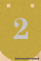 A simulated image of the stitched needlepoint design: Banner 18m Curved 2 White on Yellow. Not A.I. generated.